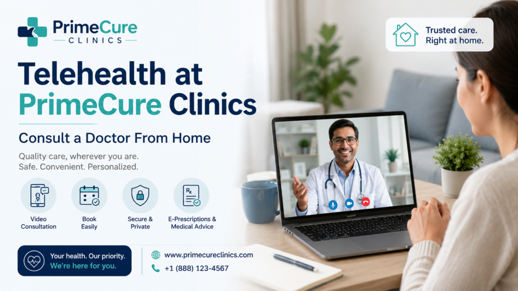 Telehealth at PrimeCure Clinics: Consult a Doctor From Home